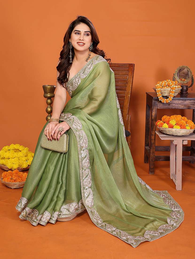 women solid with bordered saree with blouse - 22376681 -  Standard Image - 1