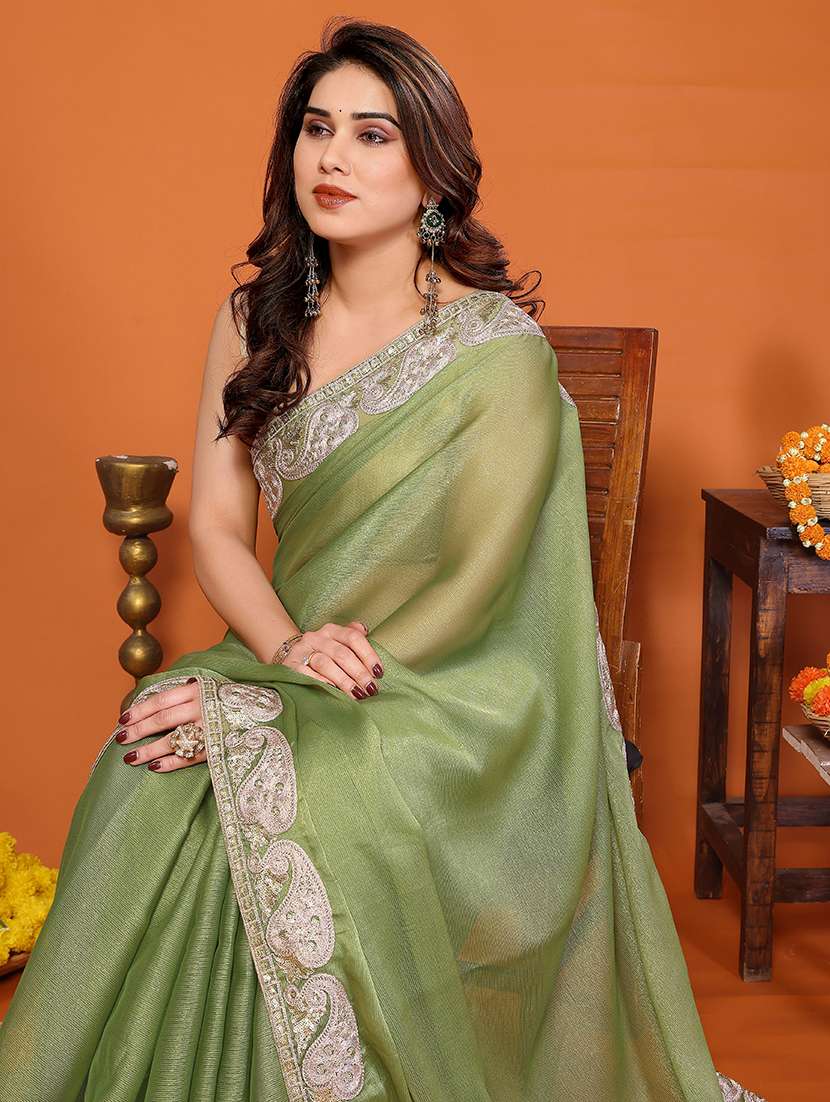 women solid with bordered saree with blouse - 22376681 -  Standard Image - 4