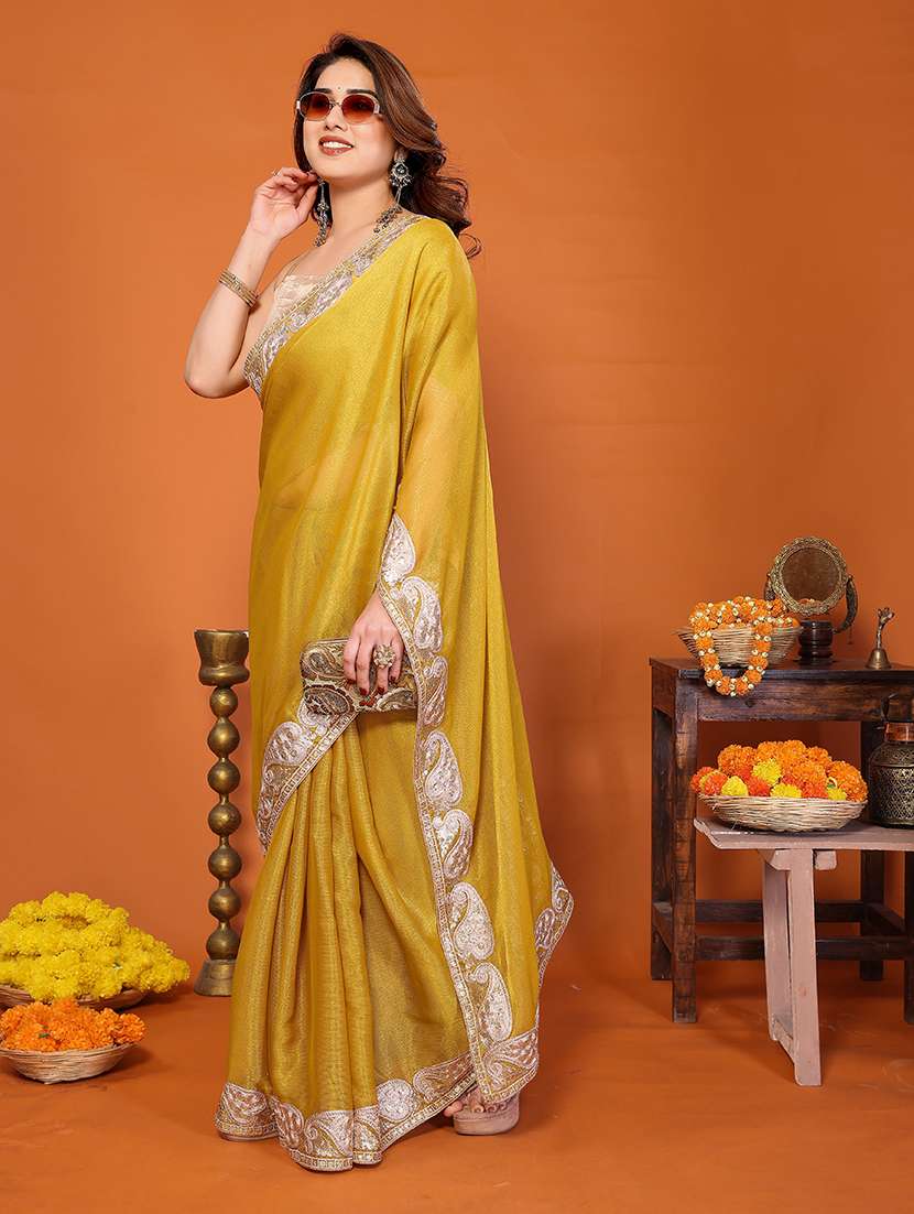 women solid with bordered saree with blouse - 22376683 -  Standard Image - 1