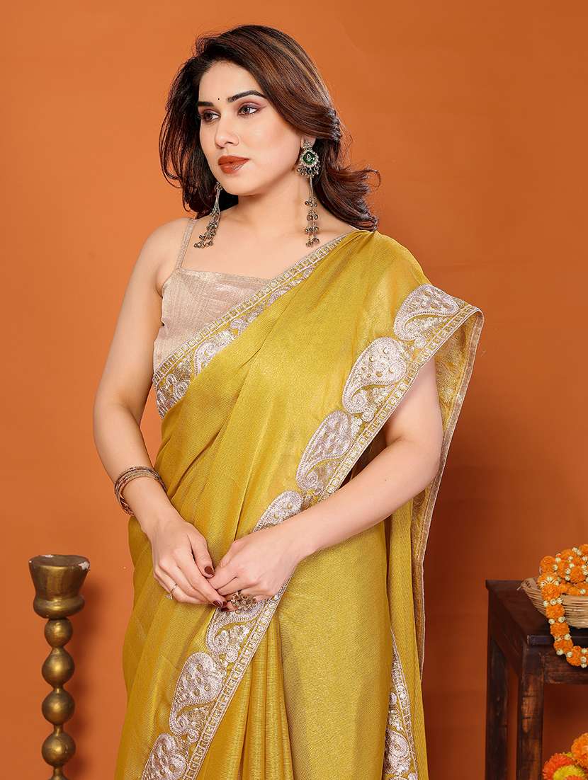women solid with bordered saree with blouse - 22376683 -  Standard Image - 4