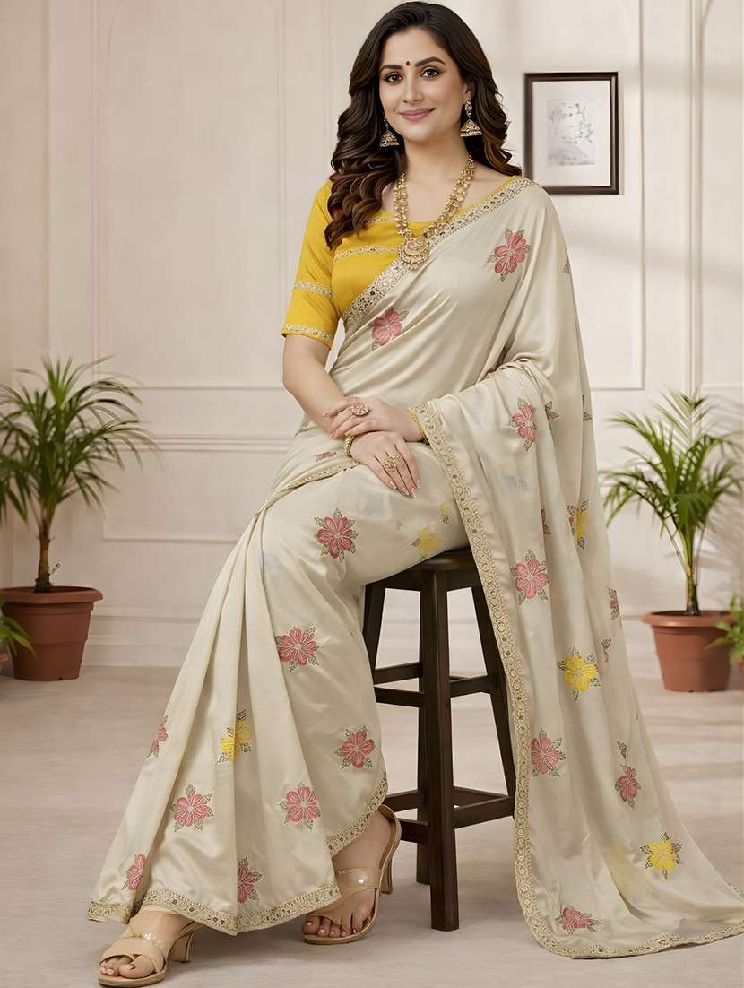 women solid with bordered saree with blouse - 22376686 -  Standard Image - 1