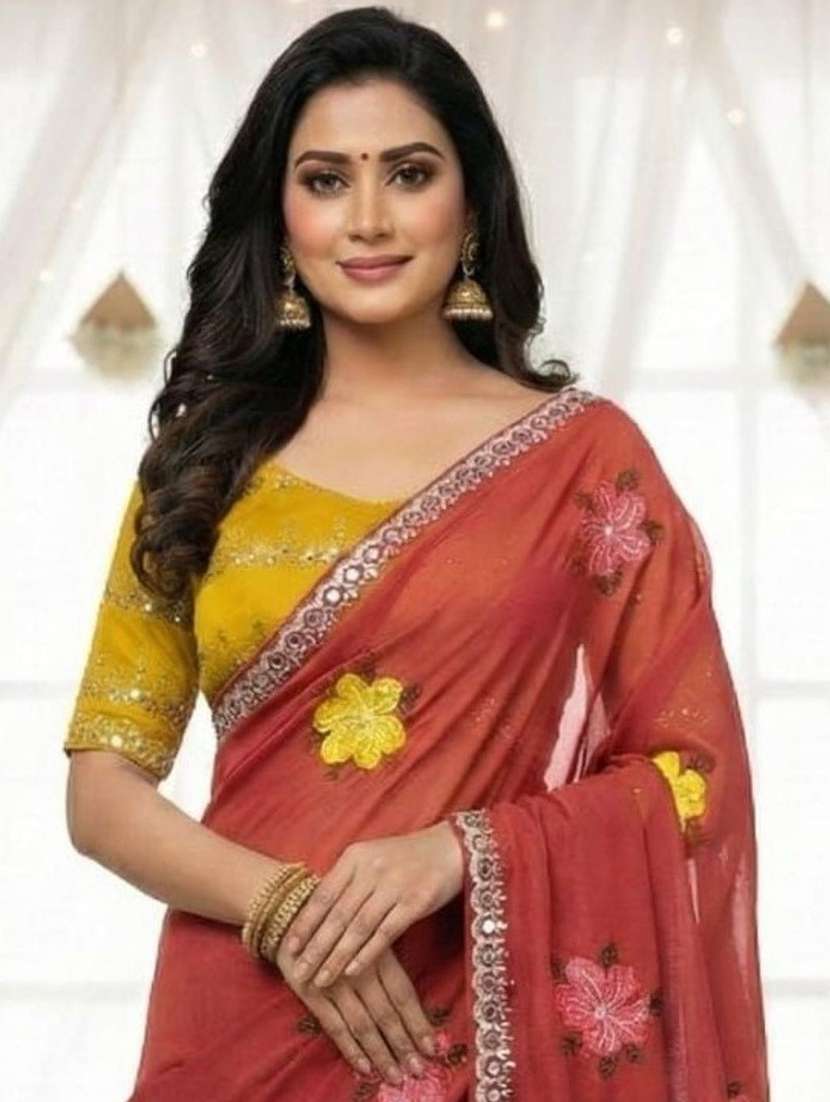 Women Solid With Bordered Saree With Blouse - 22376688 -  Standard Image - 1