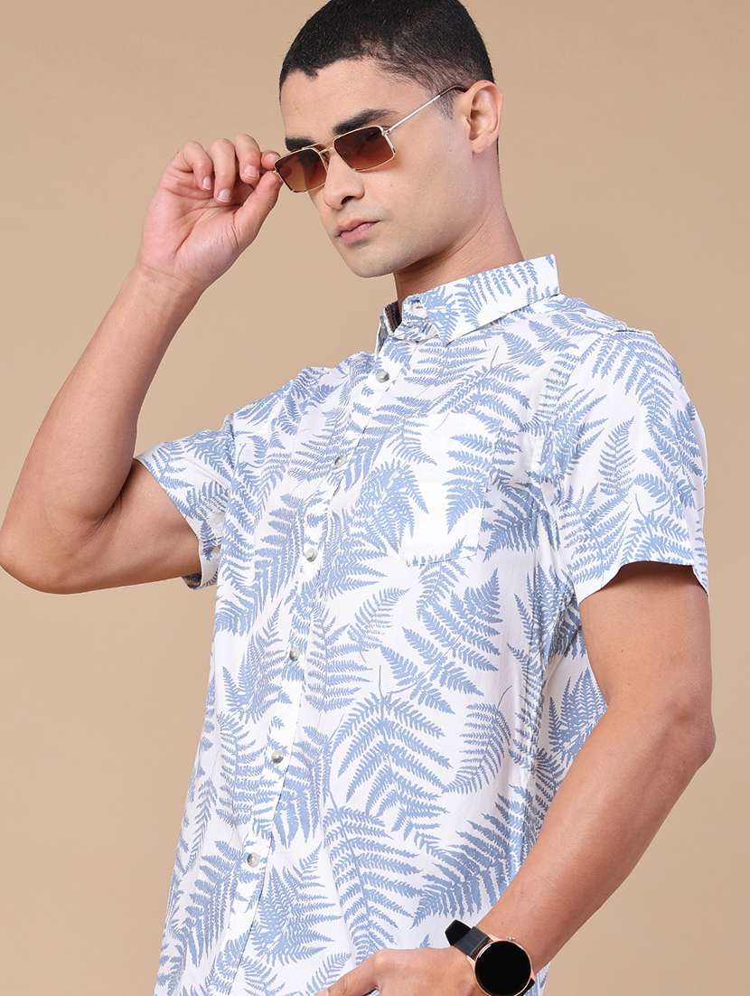 men printed short sleeve regular fit casual shirt