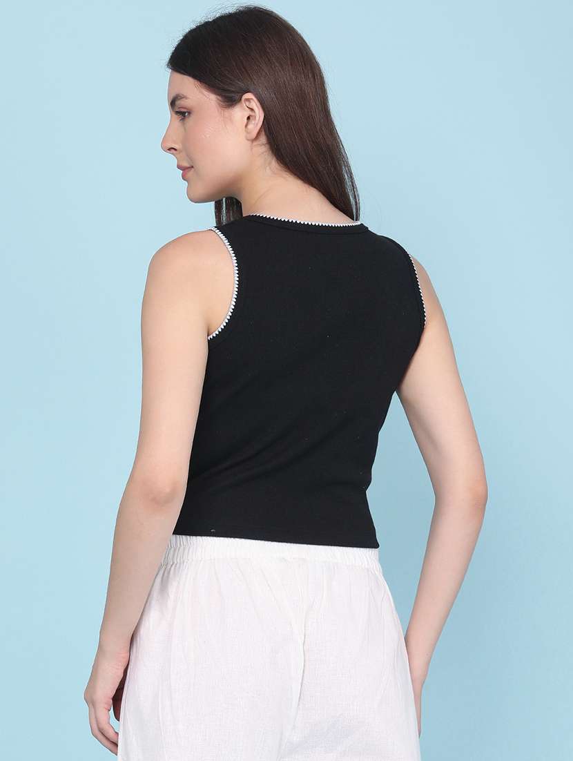 women solid sleeveless round neck crop t-shirt - 22376943 -  Standard Image - 4