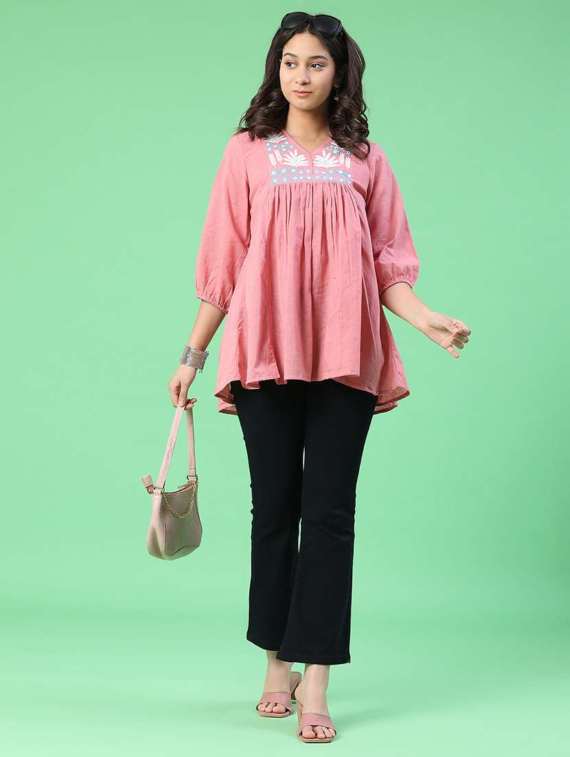 women embroidered three quarter sleeves flared top - 22376945 -  Standard Image - 4