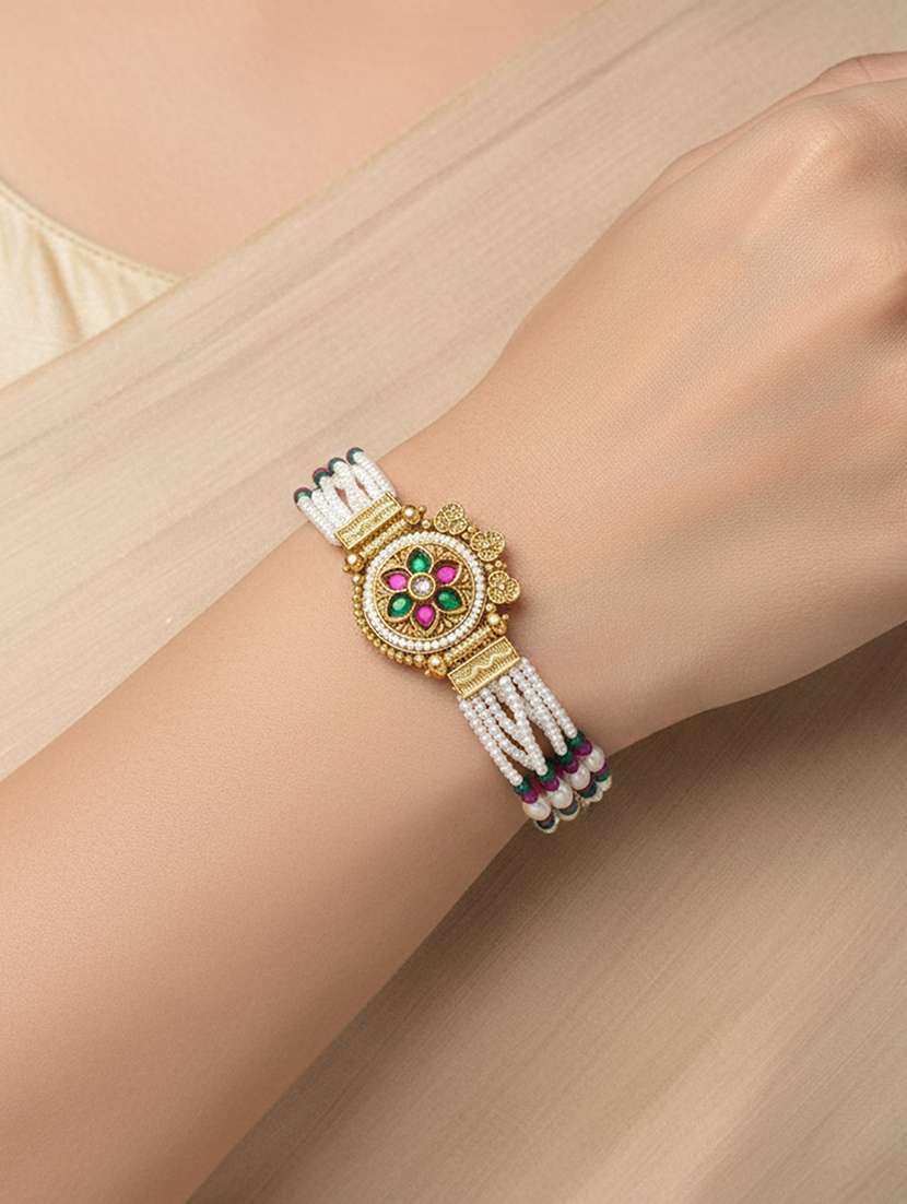  pearl meenakari kundan multi strand bracelet - 22376959 -  Standard Image - 1