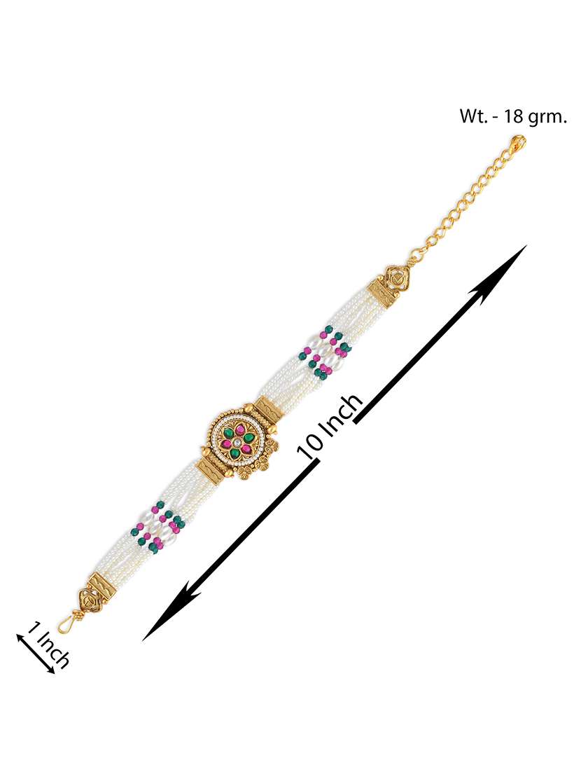  pearl meenakari kundan multi strand bracelet - 22376959 -  Standard Image - 4