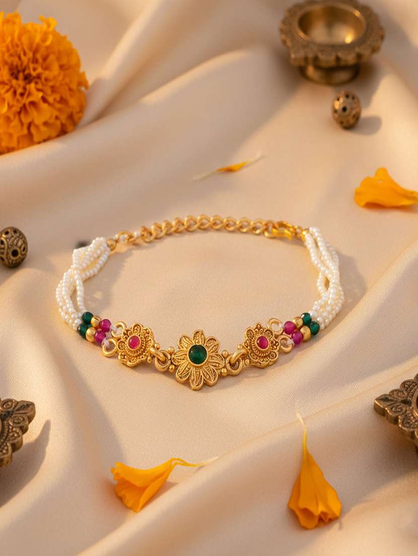  pearl meenakari kundan multi strand bracelet