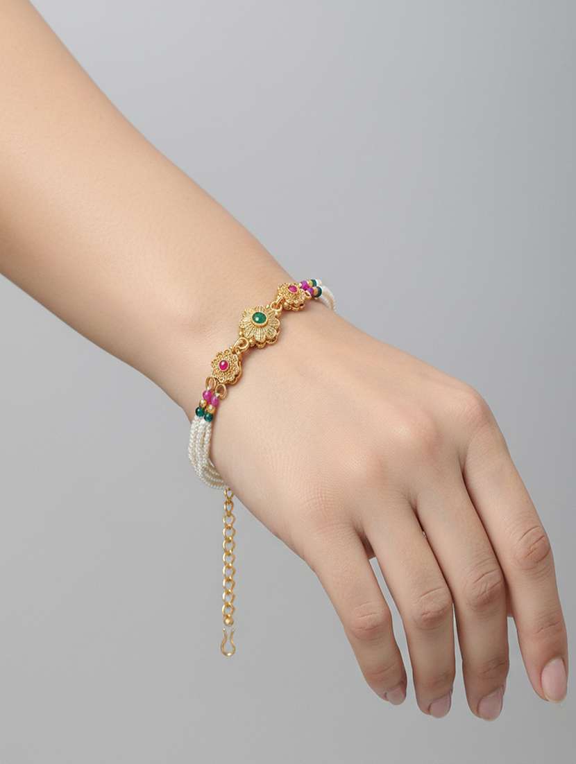  pearl meenakari kundan multi strand bracelet - 22376961 -  Standard Image - 1