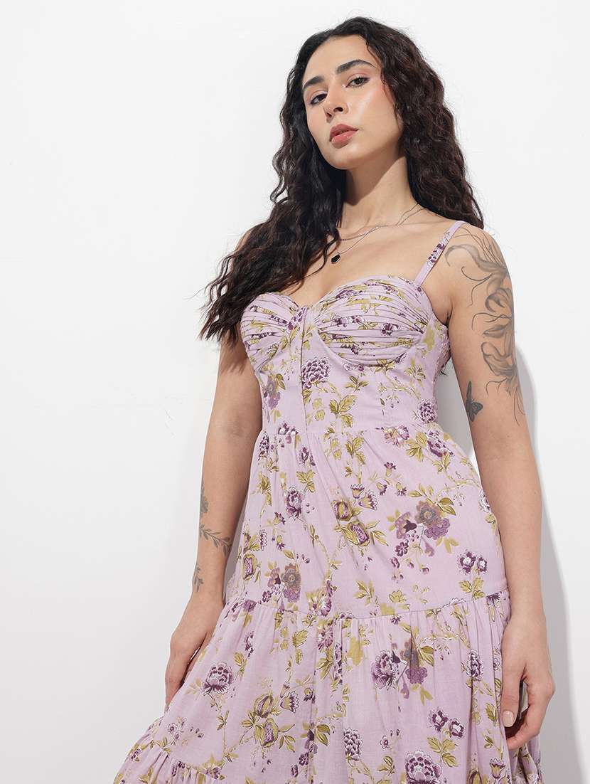 women printed shoulder strap tiered dress - 22376962 -  Standard Image - 1