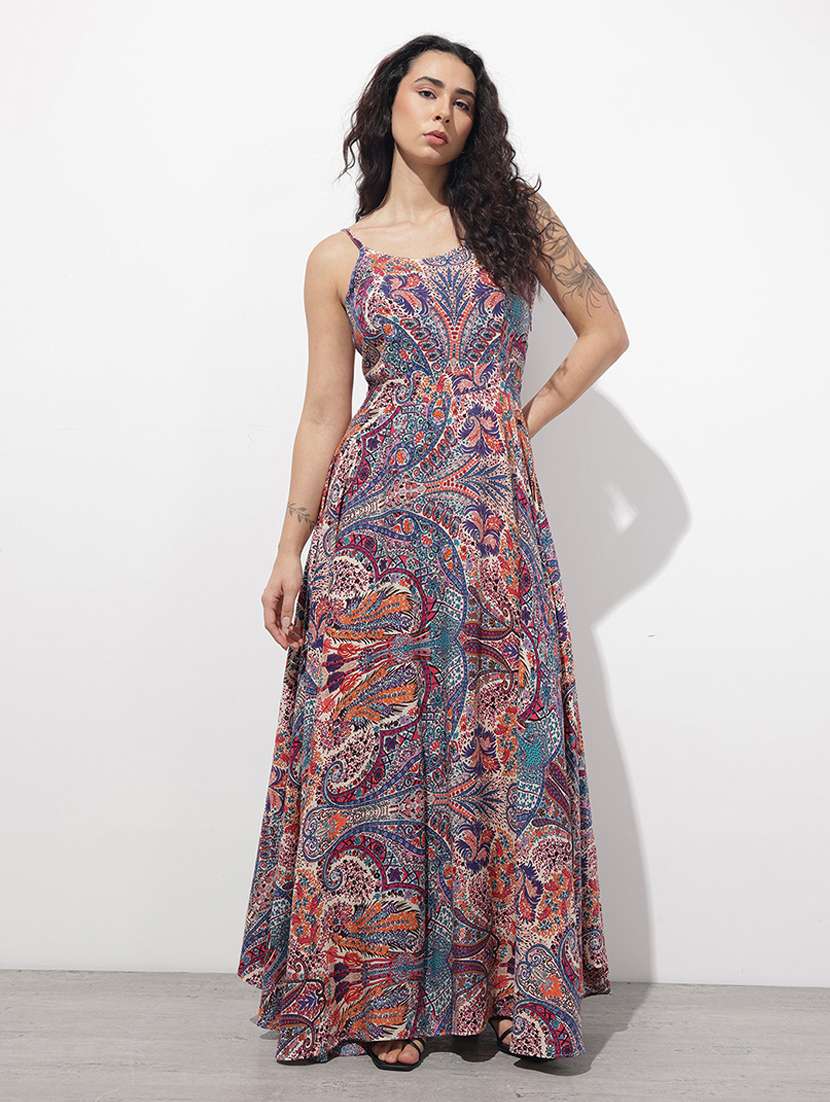women printed shoulder strap fit & flared dress - 22376963 -  Standard Image - 1