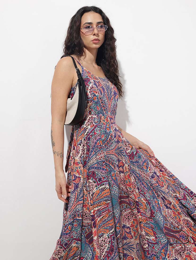 women printed shoulder strap fit & flared dress - 22376963 -  Standard Image - 4