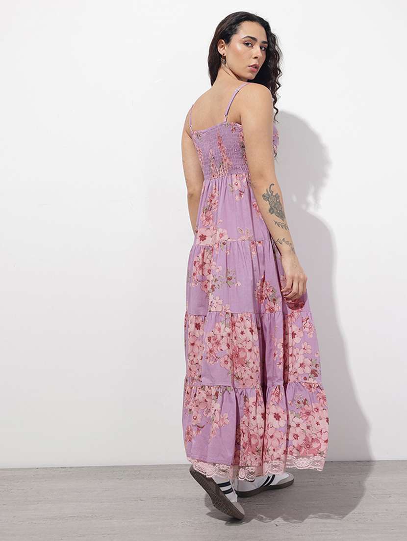 women printed shoulder strap tiered dress - 22376965 -  Standard Image - 4