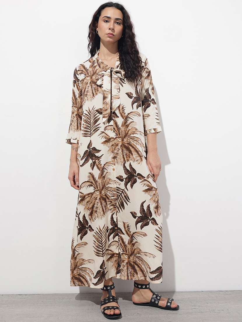 women printed three quarter sleeve fit & flare dress