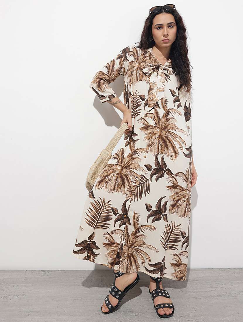 women printed three quarter sleeve fit & flare dress - 22376968 -  Standard Image - 4