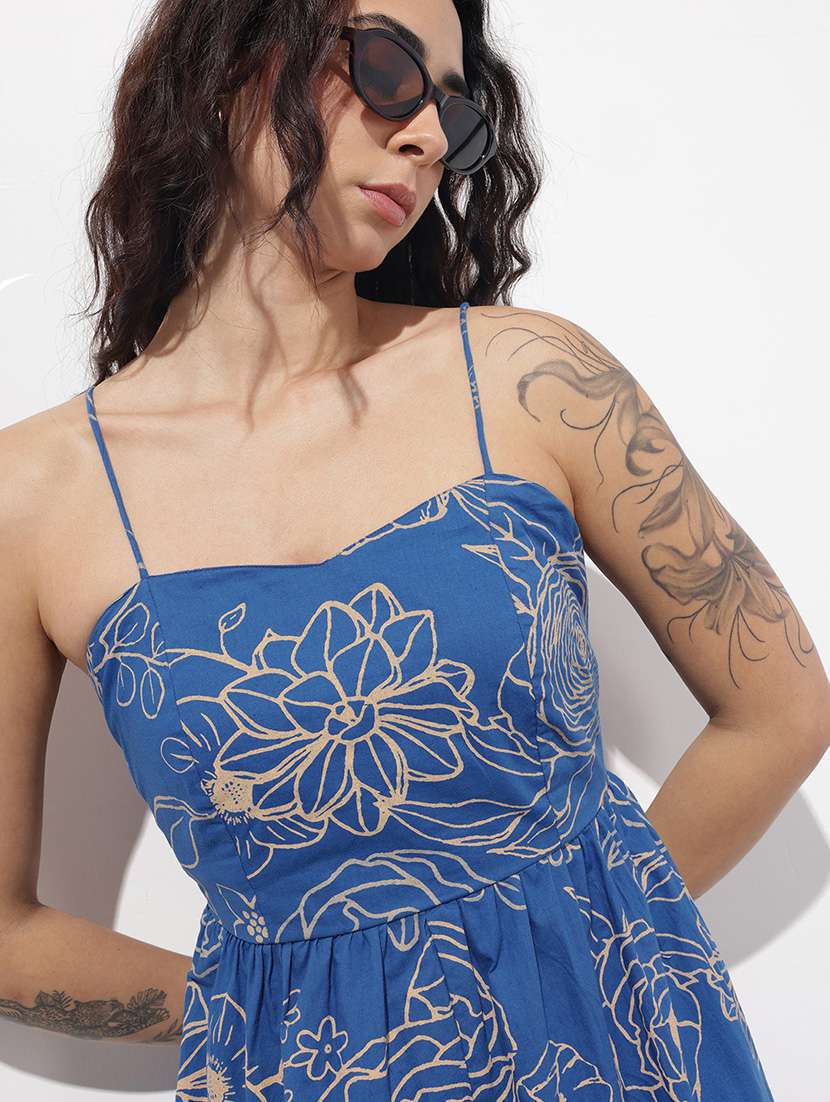 women printed shoulder strap a-line dress - 22376976 -  Standard Image - 1