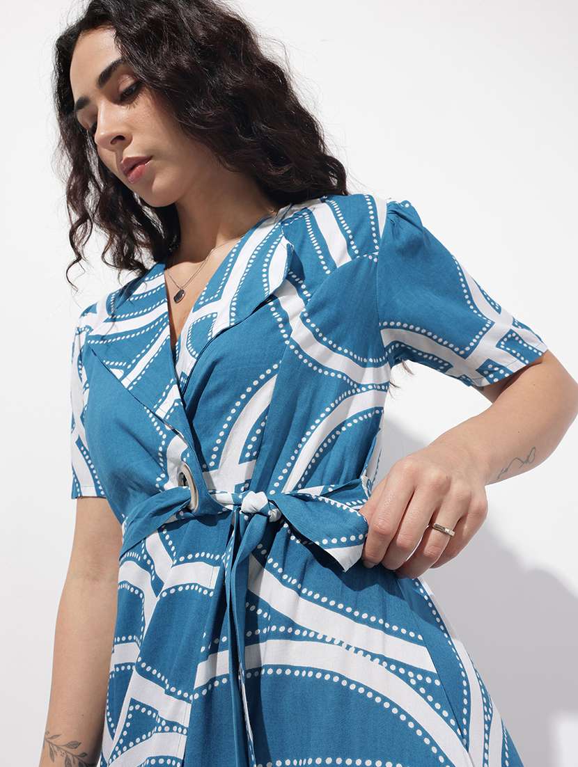 women printed short sleeve wrap dress - 22376978 -  Standard Image - 1