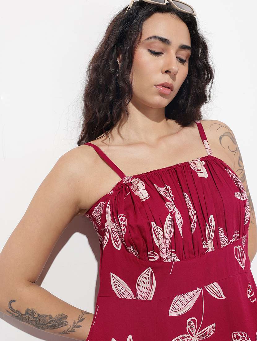 women printed shoulder strap fit & flared dress - 22376980 -  Standard Image - 1