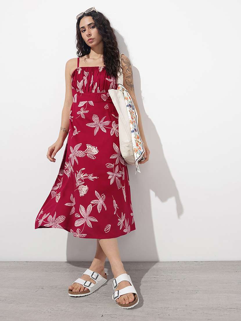 women printed shoulder strap fit & flared dress - 22376980 -  Standard Image - 4