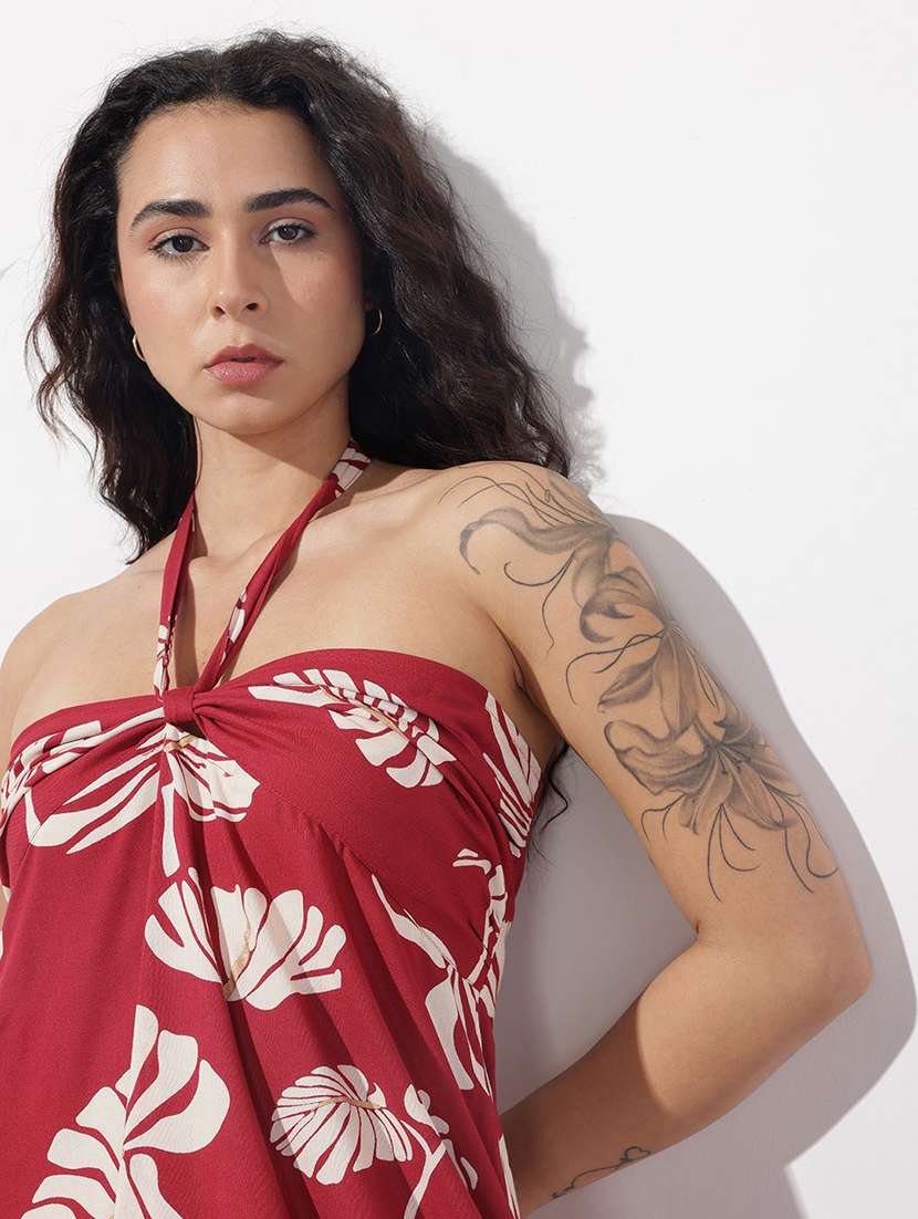 women printed shoulder strap fit & flared dress - 22376981 -  Standard Image - 1