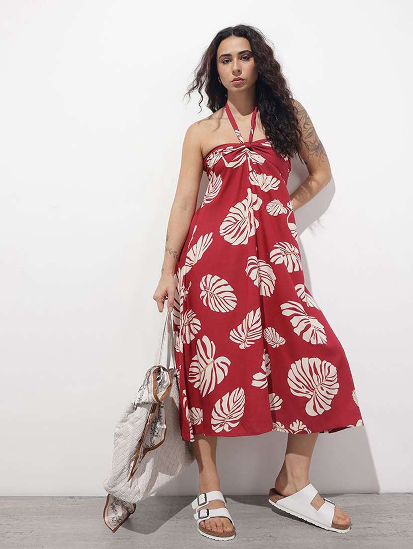 women printed shoulder strap fit & flared dress - 22376981 -  Standard Image - 4