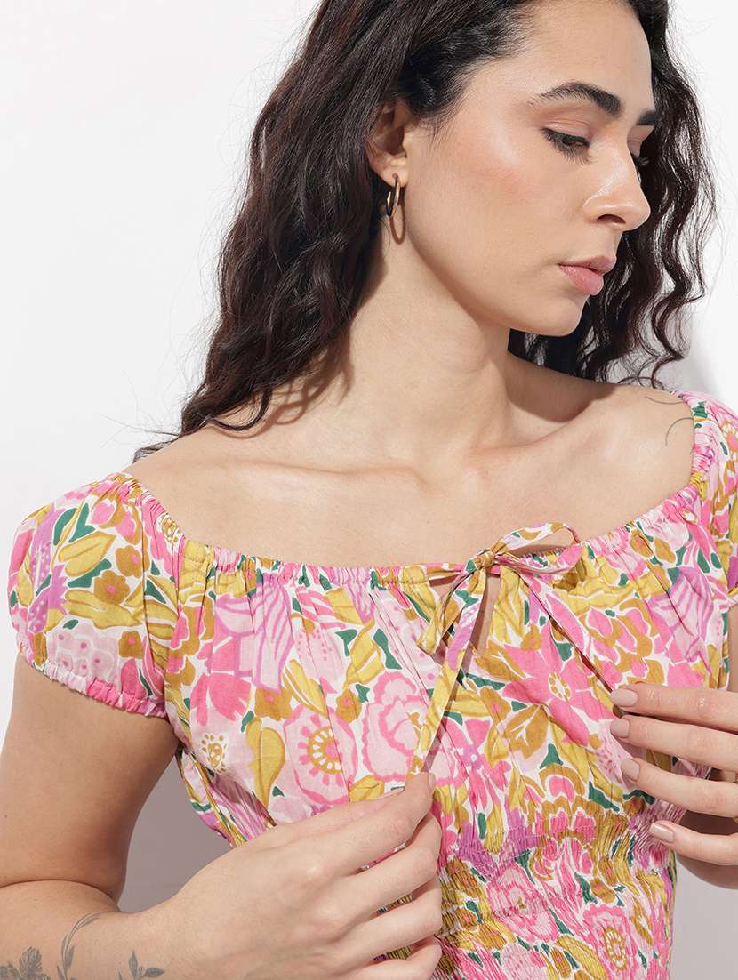 women printed off shoulder tiered dress - 22376982 -  Standard Image - 1