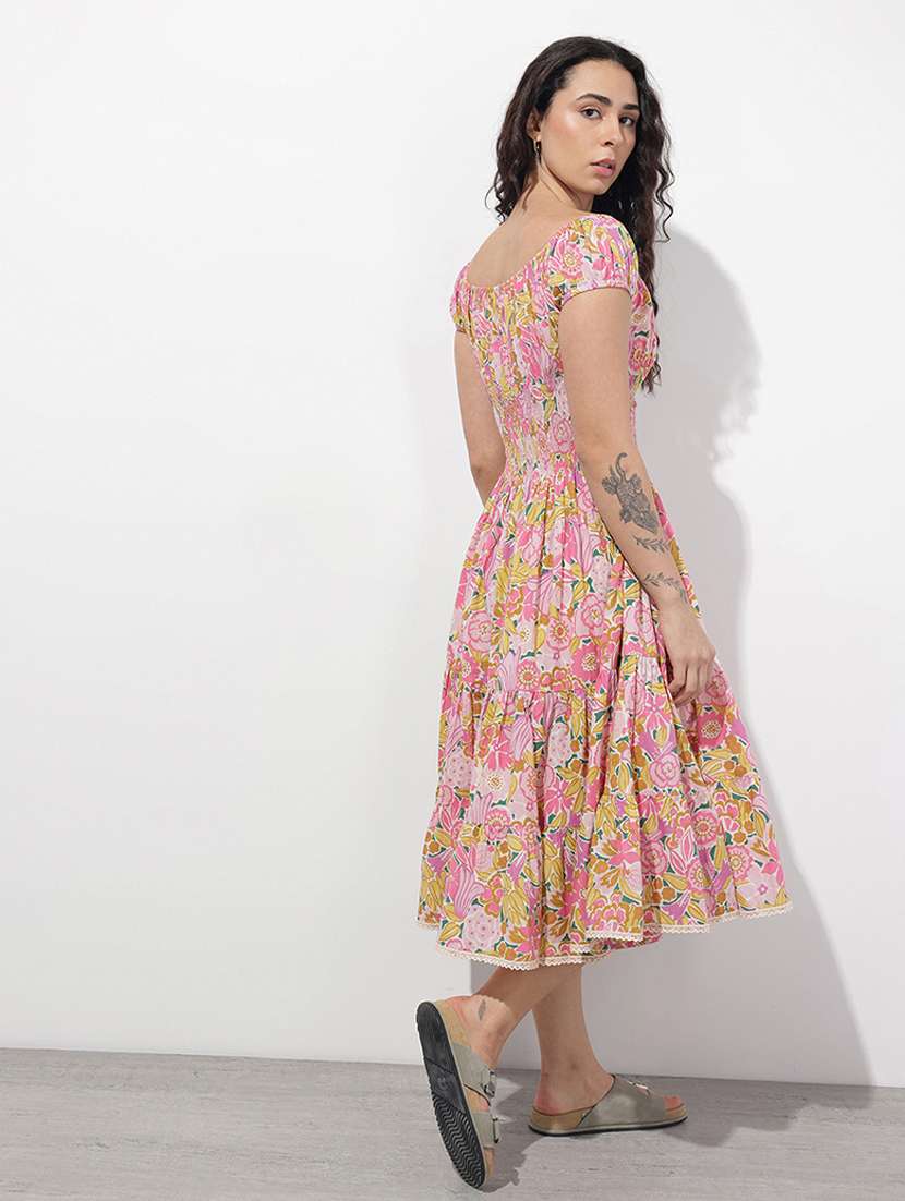 women printed off shoulder tiered dress - 22376982 -  Standard Image - 4