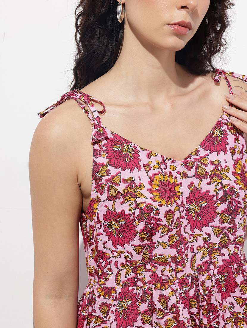 women printed shoulder strap tiered dress - 22376983 -  Standard Image - 1