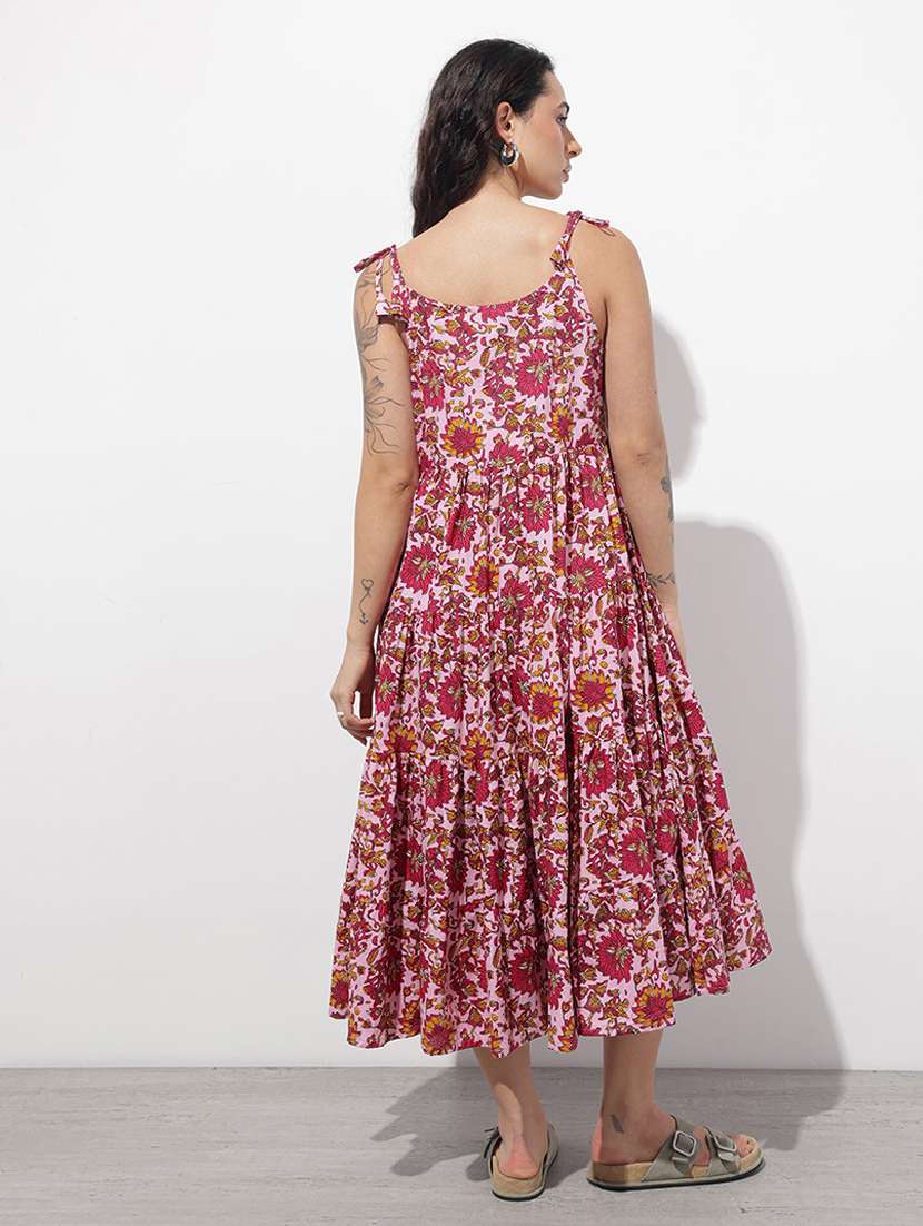 women printed shoulder strap tiered dress - 22376983 -  Standard Image - 4