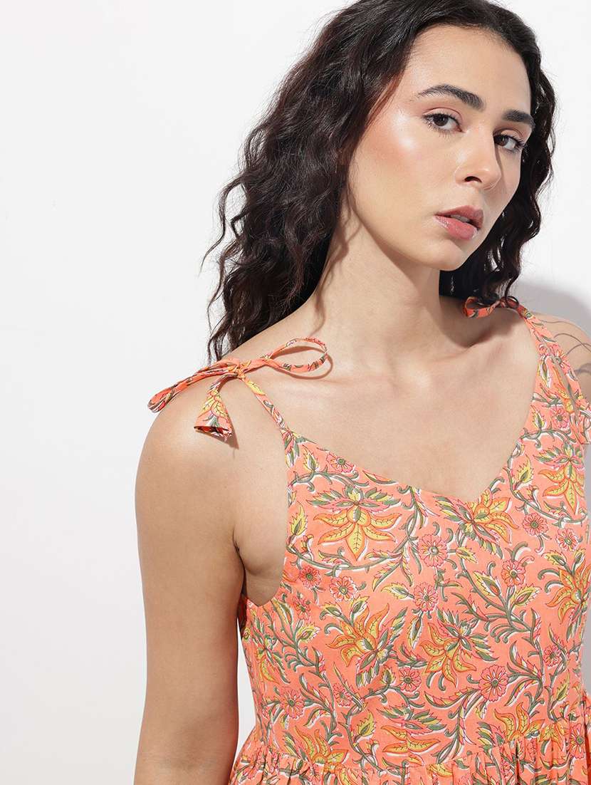 women printed shoulder strap tiered dress - 22376984 -  Standard Image - 1