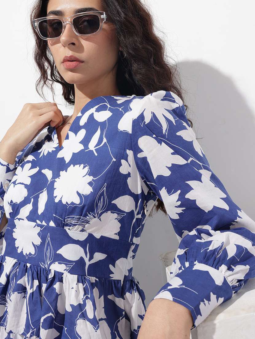 women floral print puff sleeve layered dress - 22376988 -  Standard Image - 1