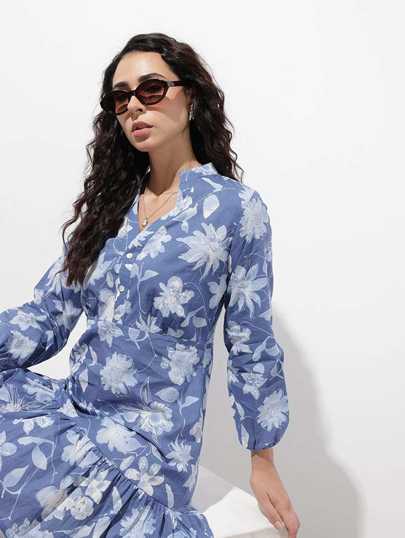 women printed puff sleeve tiered dress - 22376989 -  Standard Image - 1