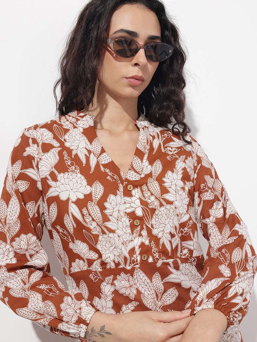 women floral print long sleeve tiered dress - 22376990 -  Standard Image - 1