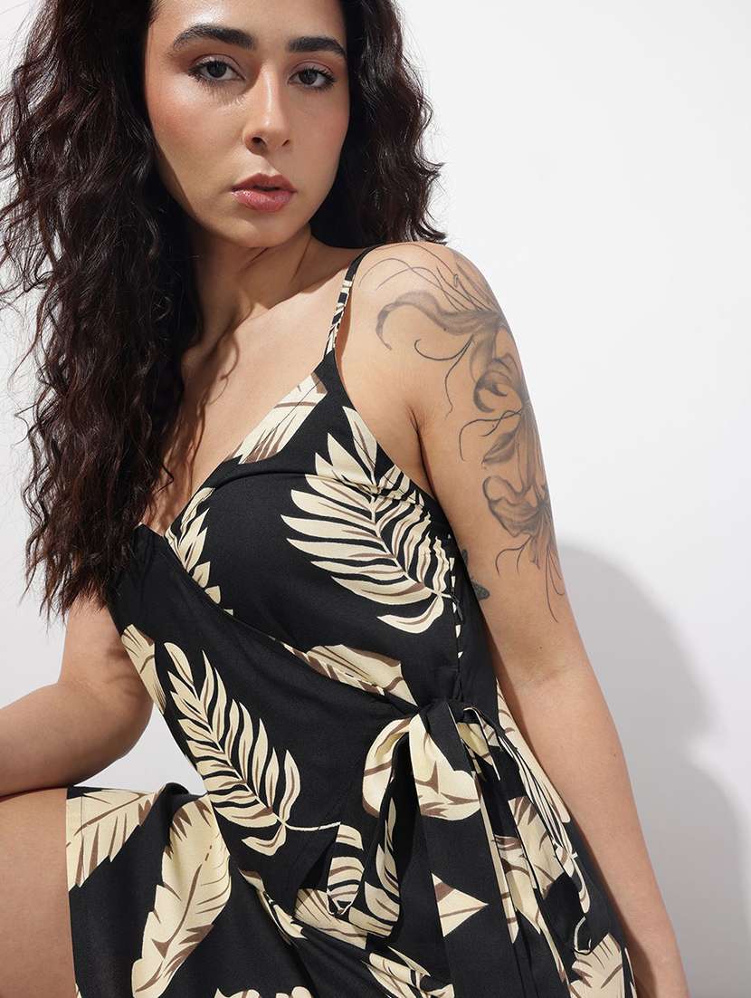 women printed shoulder strap wrap dress - 22376991 -  Standard Image - 1