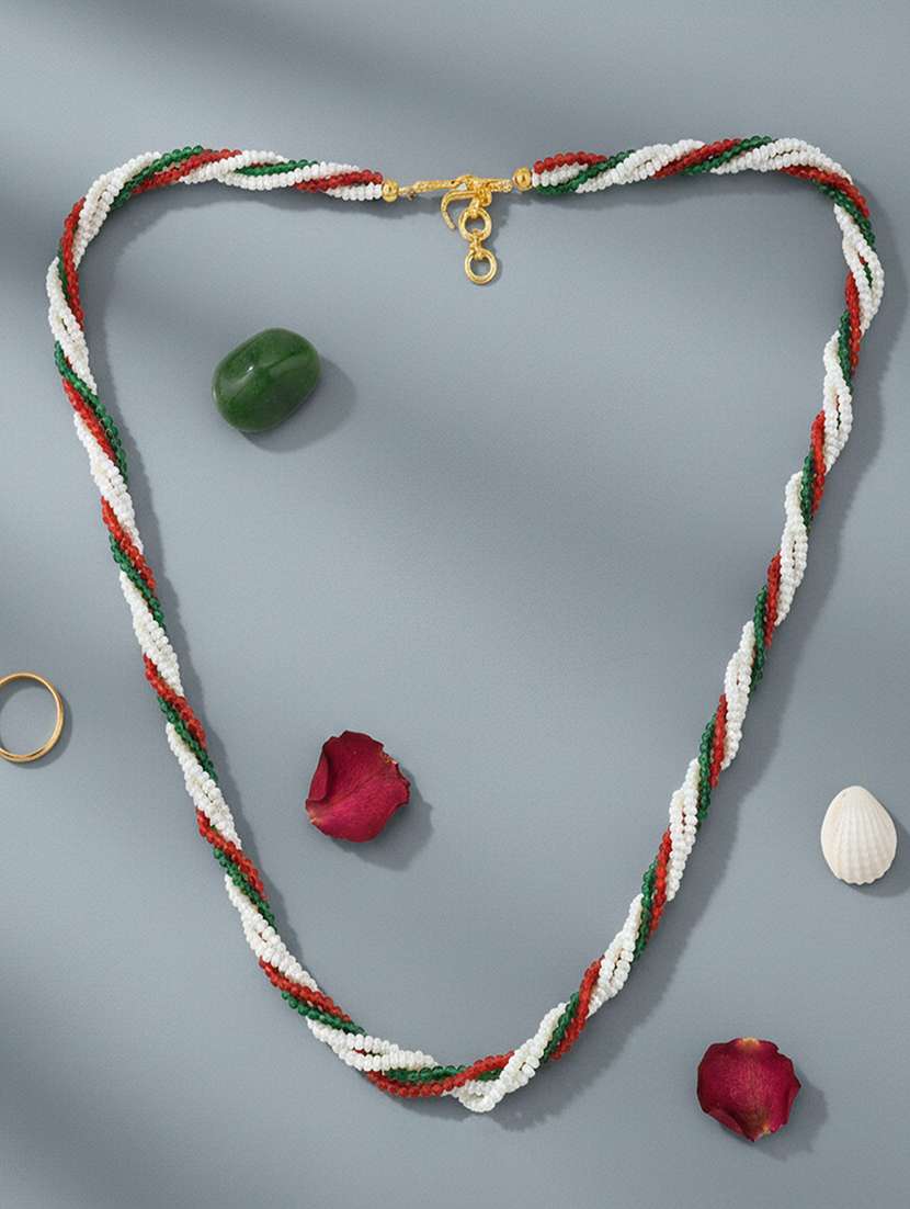 natural pearl ruby emerald beaded necklace for women - 22377226 -  Standard Image - 1