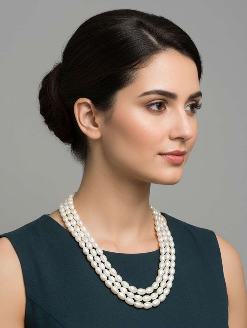 white pearl triple liner necklace for women - 22377313 -  Standard Image - 1