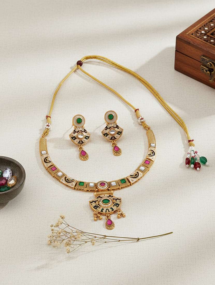 brass micron gold handmade thewa work necklace set f