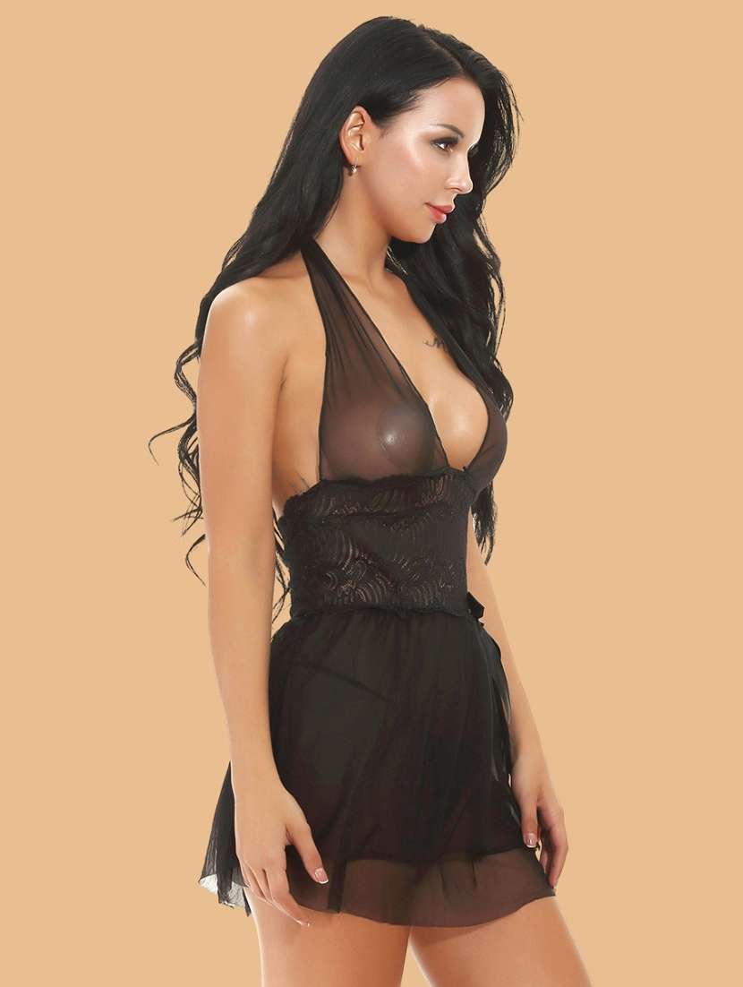 women self designed sleeveless lace babydoll - 22377375 -  Standard Image - 1