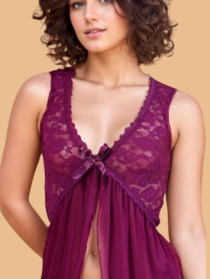 women self designed sleeveless lace babydoll - 22377383 -  Standard Image - 1