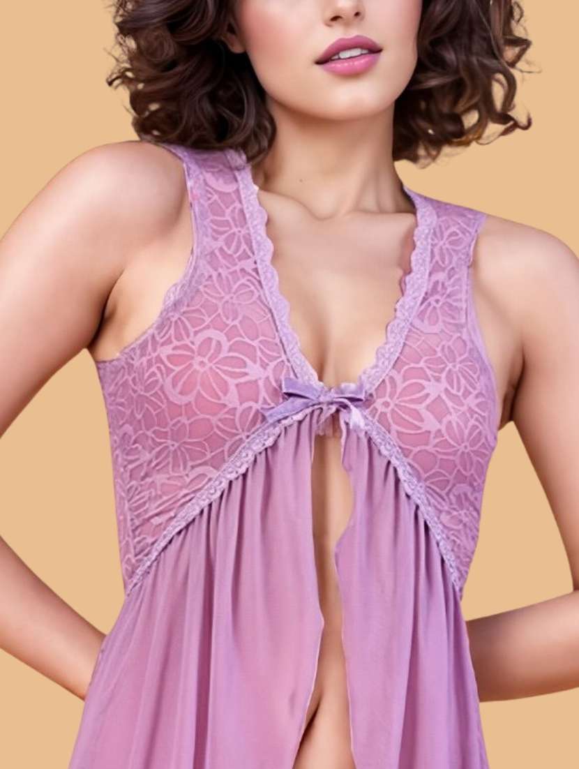 women self designed sleeveless lace babydoll - 22377384 -  Standard Image - 1