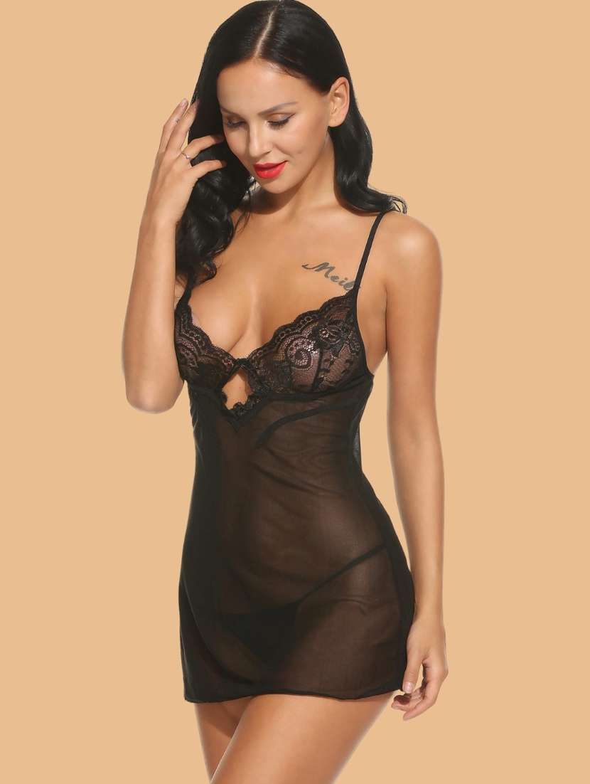 women self designed sleeveless lace babydoll - 22377390 -  Standard Image - 1