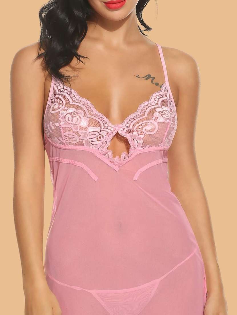 women self designed sleeveless lace babydoll - 22377391 -  Standard Image - 1