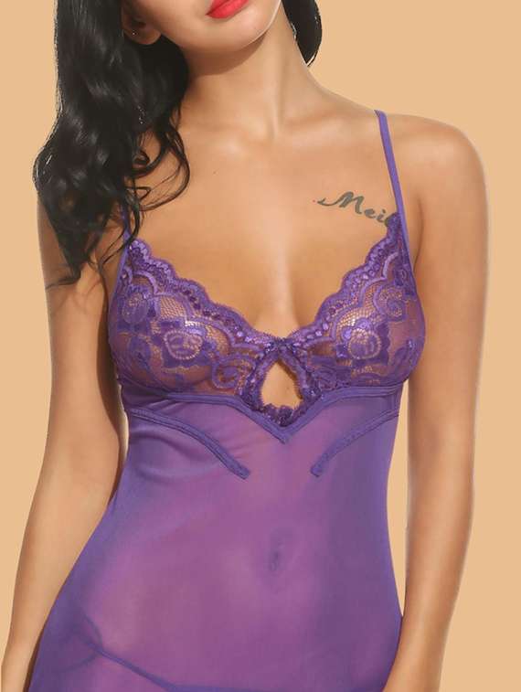 women self designed sleeveless lace babydoll - 22377392 -  Standard Image - 1