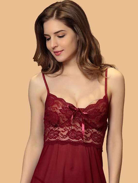 women self designed sleeveless lace babydoll - 22377399 -  Standard Image - 1
