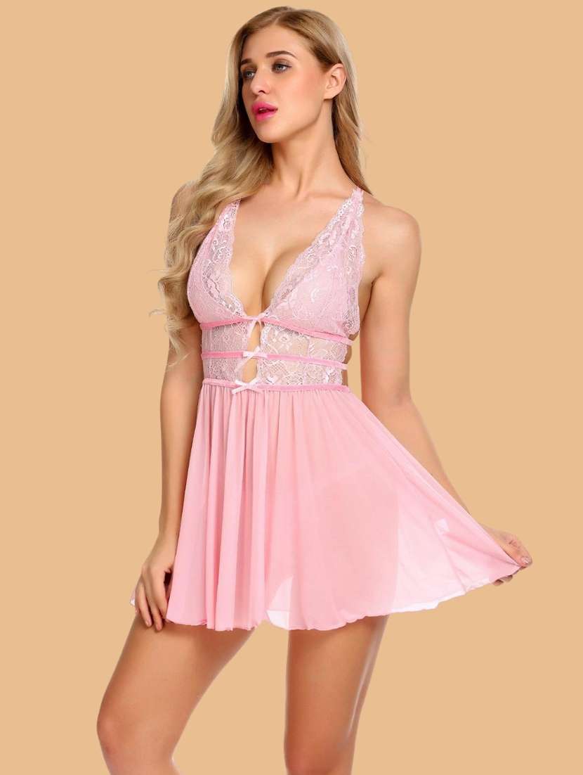 women self designed sleeveless lace babydoll - 22377404 -  Standard Image - 1