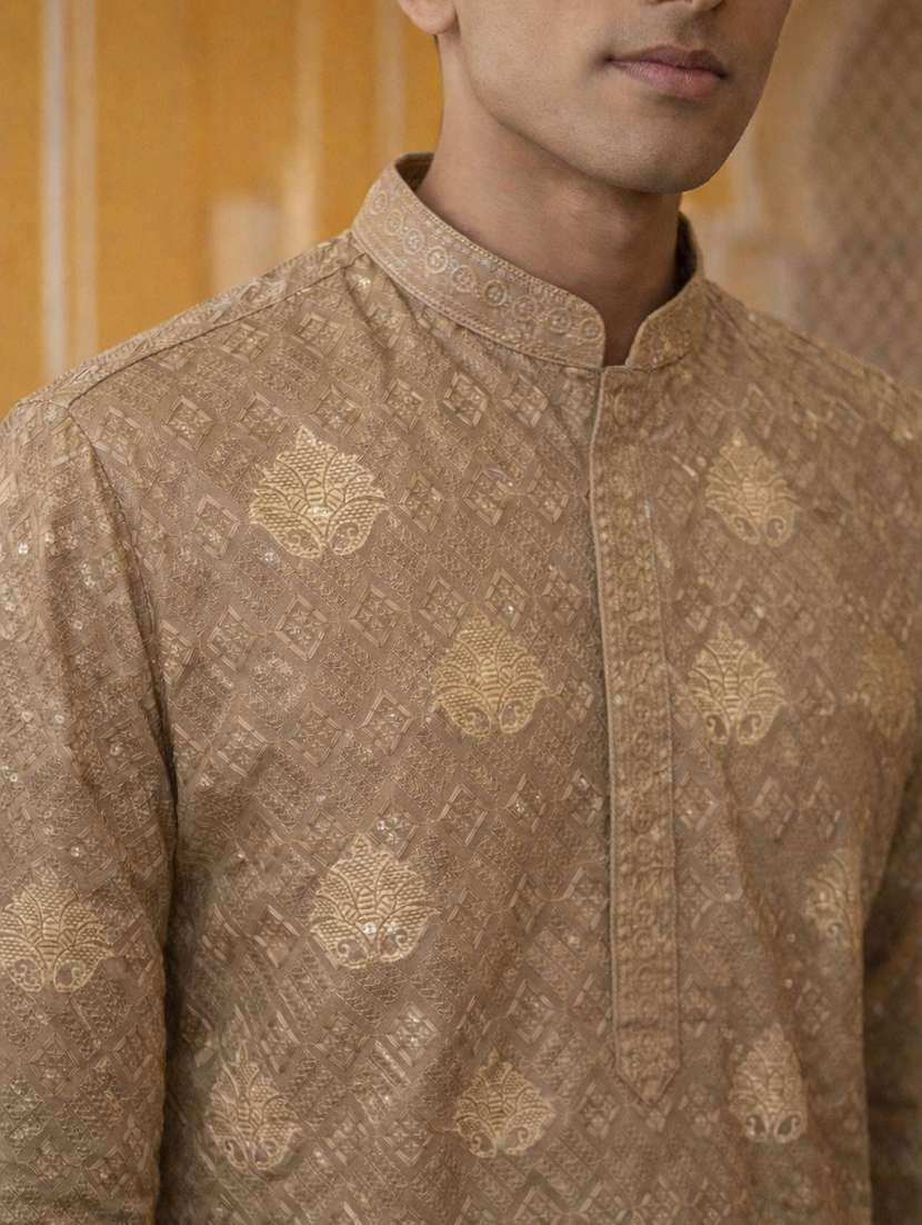 men embroidered mandarin collar long kurta - 22377475 -  Standard Image - 4