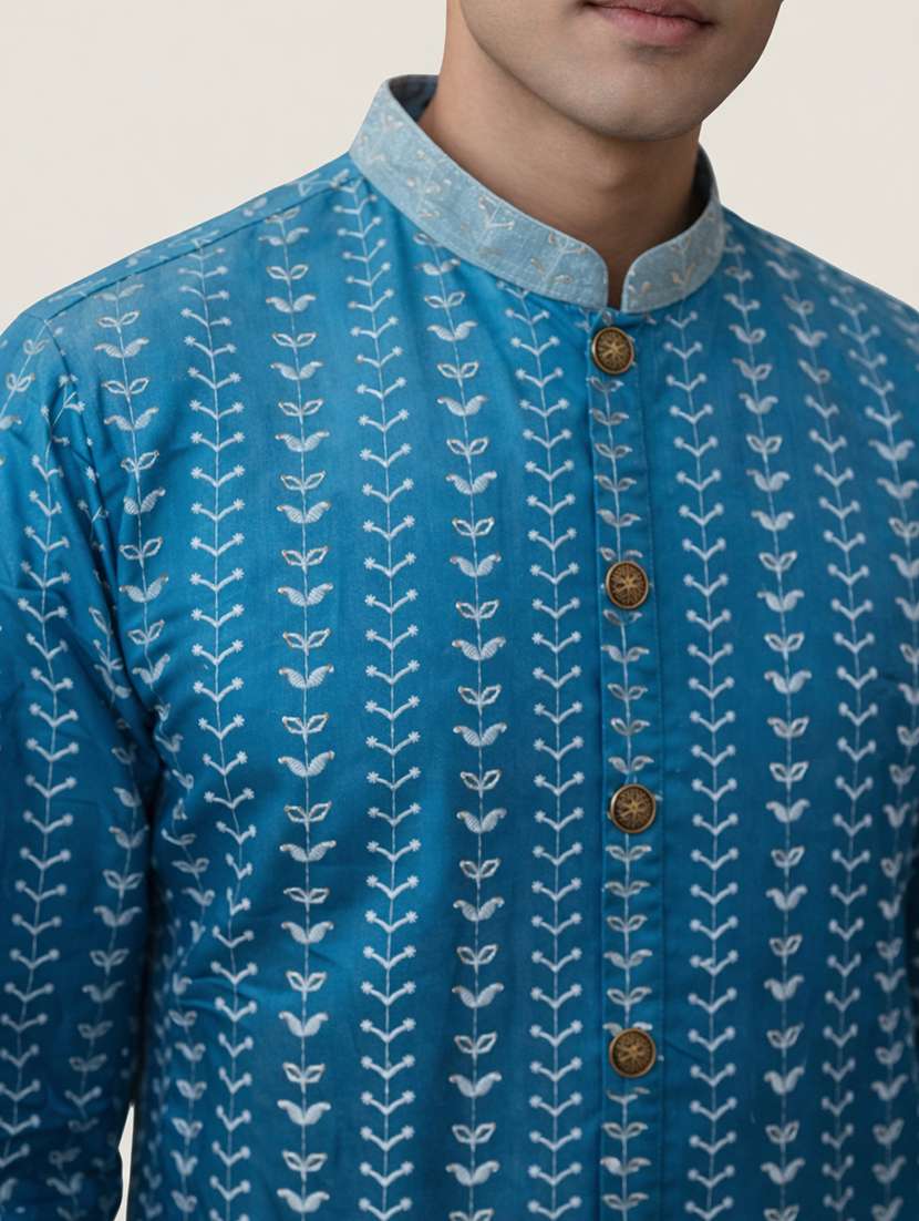 men embroidered mandarin collar long kurta - 22377478 -  Standard Image - 4