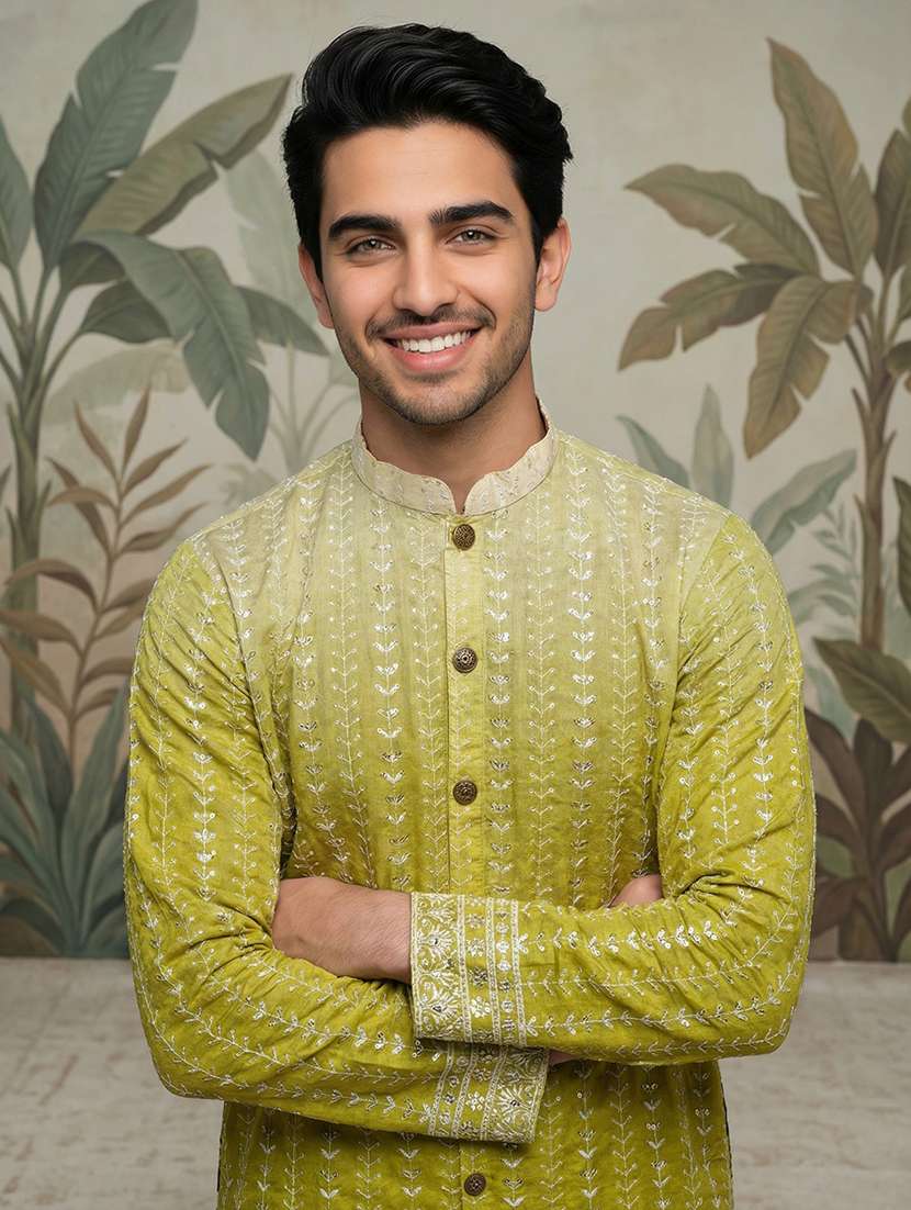 men embroidered mandarin collar long kurta - 22377479 -  Standard Image - 1