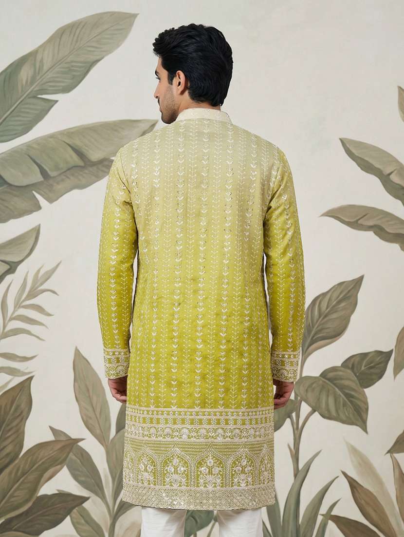 men embroidered mandarin collar long kurta - 22377479 -  Standard Image - 4