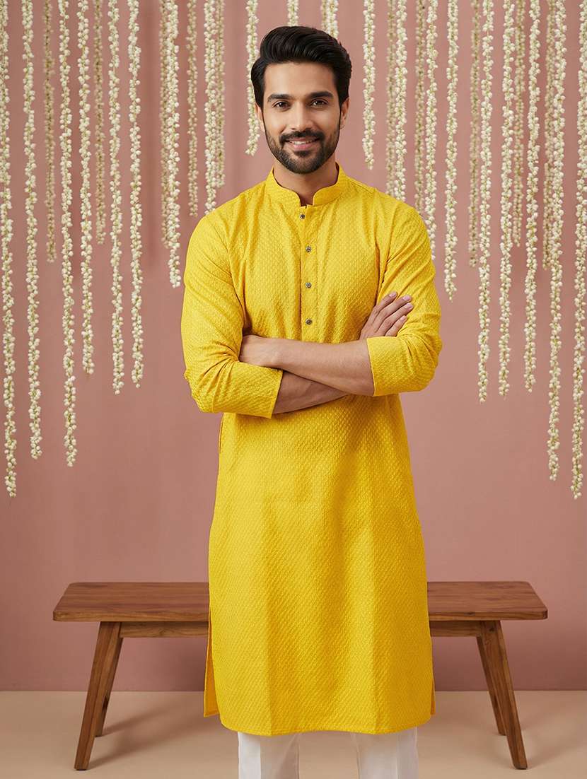 men embroidered mandarin collar long kurta - 22377483 -  Standard Image - 1